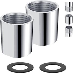 iFealClear 2PCS Brass Pipe Fitting, Shower Coupling, G1/2 x G1/2 Female Thread Converter Adapter for Bathroom Pipes, Hose Extender,Home Plumbing, Extra Washer, Chrome