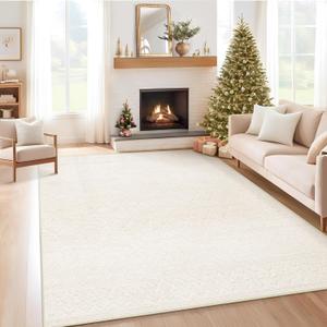 6x9 Area Rug Living Room: Washable Boho Geometric Moroccan Rug Neutral Modern Farmhouse Indoor Soft Non Slip Ultra Thin Printed Pattern Carpet for Dining Room Bedroom Nursery Home (Beige, 6'x9')