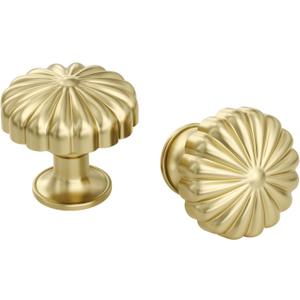 Homdiy 5 Pack Gold Cabinet Knobs Brass Dresser Drawer Knobs, Gold Kitchen Cabinet Pulls Round Luxury Cupboard Hardware Zinc Alloy