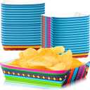 Mexican Taco Nights Food Trays 100Pcs Mexican Nacho Popcorn Unassembled Trays Snack Candy Holder Disposable Paper Plates Holiaday Carnival Party Supplies Concession Stand Food Containers