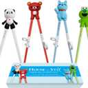 Kids Training Chopsticks for Toddlers, Kids and Adults  Removable Finger Helpers, Animal Design, BPA-Free, Dishwasher-Safe (Animals 4-Pack)