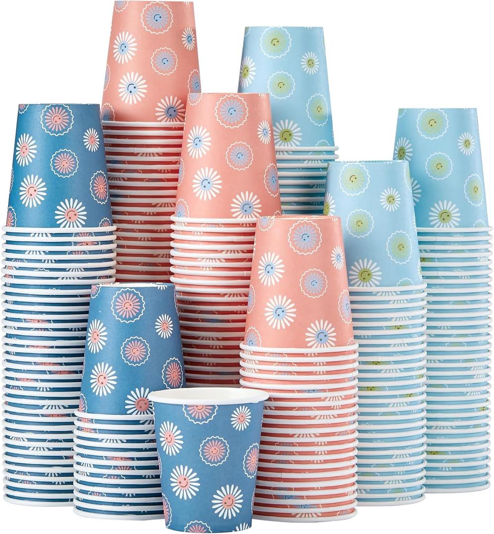 SIUQ 300 Pack 5 oz Paper Cups, Disposable Bathroom Cups, Small Mouthwash Cups, Hot/Cold Beverage Drinking Mini Cup for Party, Picnic, BBQ, Travel (Daisy)