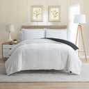 Nestl Premium Flannel Duvet Cover Set - 3 PC Reversible Full Comforter Cover Set with Microfiber Back - 1 Velvet Duvet Cover Full with Zipper Closure & 2 Pillow Shams 80 x 90 inches - White & Black