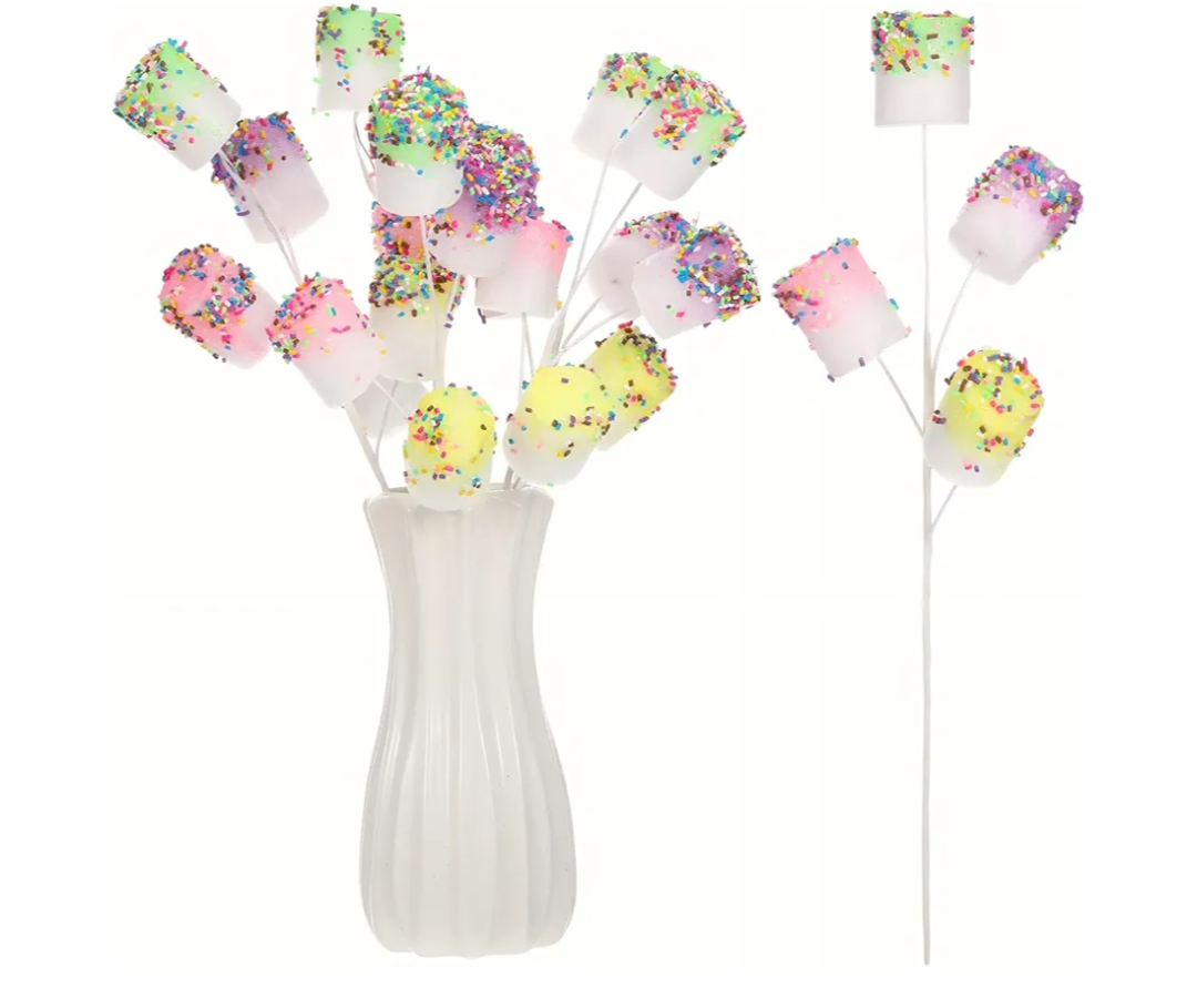 Norme 5 Pcs 16 Inch Pastel Candy Christmas Tree Picks Decoration, Gitter Candy and Lollipop Picks for Christmas Tree Branches, Xmas Ornaments for Wreath Vase Filler Home(Marshmallow)