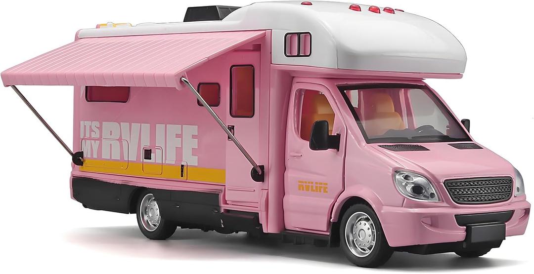 Campers for Kid Toys RV,Die Cast Metal Toy Camper for 3 4 5 6 7 8 9 Year Old Toddlers,Pull Back RV Toys with Light and Sound,Camper Van Gifts for KidsTrucks for Kid Ages 4-8Pink