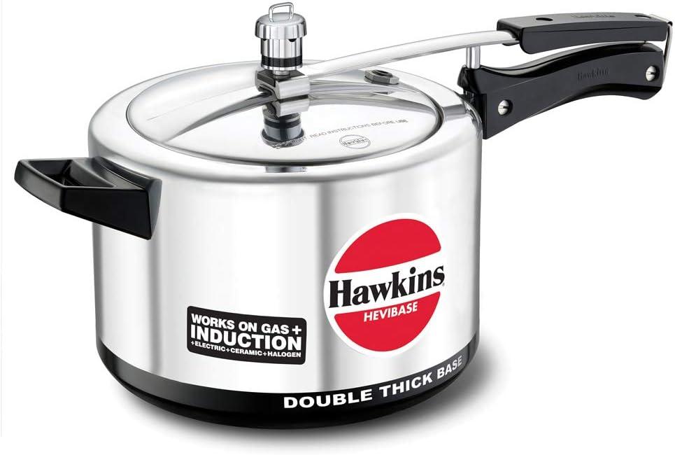 Hawkins Aluminium 5 Litre Hevibase Pressure Cooker, Induction Inner Lid Cooker, Silver (Ih50)
