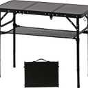 Folding Picnic Table with Storage Net, Matte Black Aluminum Folding Table 35" x 16", Adjustable Height Max 27.5", Lightweight Portable for Camping Travel Grill Indoor