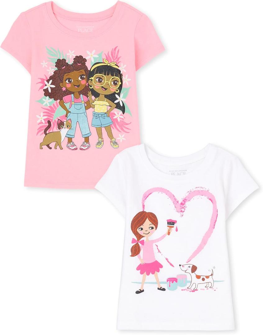 The Children's Place Boys' Birthday Dude Graphic Tee (5T, Girl Painting/Cat Flowers)