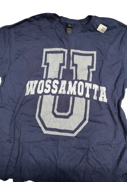 Funny WOSSAMOTTA University Academy College Game On Cheer T-Shirt (Blue, L)