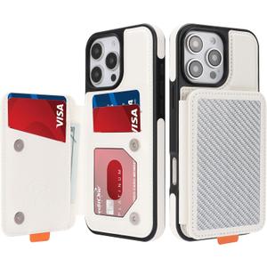 GUERNICA for iPhone 16 Pro (6.3") Wallet Case with Card Holder, RFID Blocking for Women Men, Kickstand Shockproof Phone Case for Apple 16 Pro, A - Silver White