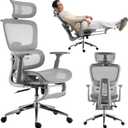 Mesh Ergonomic Office Chair with Footrest, High Back Mesh Gaming Chair with Lumbar Support, Adjustable Headrest and Armrests for Home Office Desk Chair (Modern, Grey), 26 inches x 23 inches x 40 inches