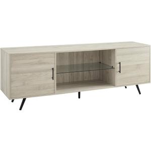 Walker Edison Saxon Mid Century Modern 2 Door Glass Shelf TV Stand for TVs up to 80 Inches, 70 Inch, Birch