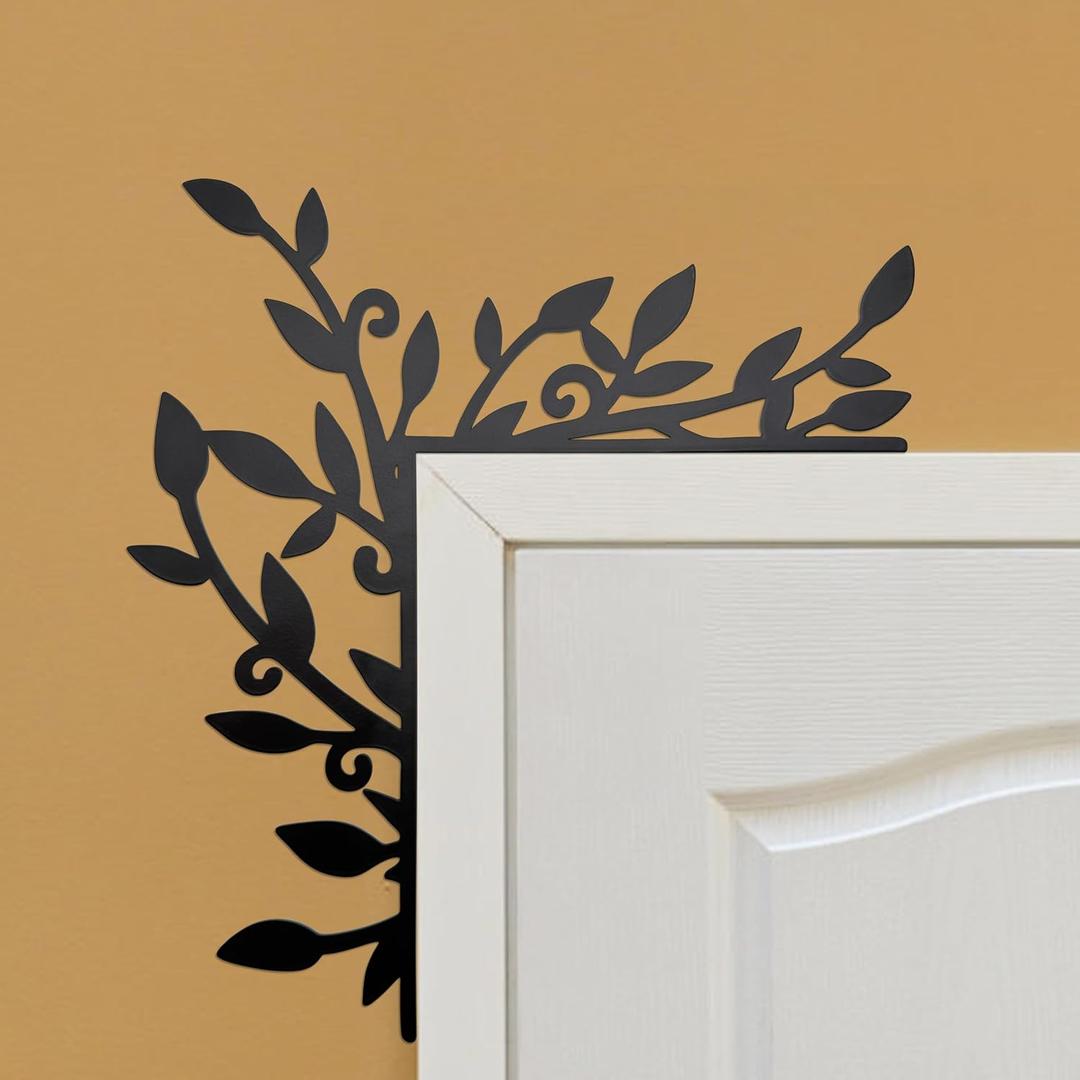 Urbraneco Floral Window and Door Corner Accent Leaf Corner Topper Decor Metal Hanging Decor for Door Corner (Black)
