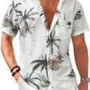 Comdecevis Men's Hawaiian Floral Shirts Short Sleeve Button Down Tropical Summer Beach Shirts (X-Large, Coconut Tree White)