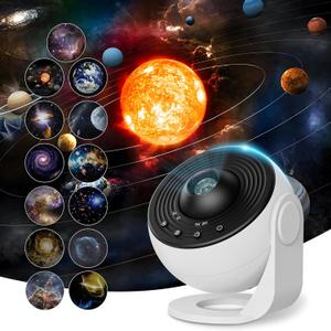 Galaxy Projector Pro for Bedroom, 13 in 1 Planetarium Star Projector with Solar System & Constellation, Night Light for Ceiling - 360 Rotating with Timer, Adjustable Knob, Kids Adults Room Decor (white)