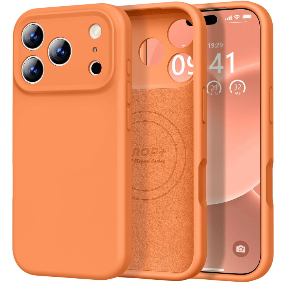 Vooii Magnetic for iPhone 17 Pro Max Case, Compatible with Magsafe (Premium Liquid Silicone) (Integrated Camera Control Button) Full Body Protective Anti-Scratch Microfiber Lining 6.9", Orange
