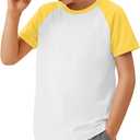 Yooo's Vivi Boys Baseball Tops | Baseball Tops, Crew Neck, Raglan Tees, Short Sleeve, Color-Block, Back to School, Basic, for Boys 5-14Y, Summer, Jersey (White)