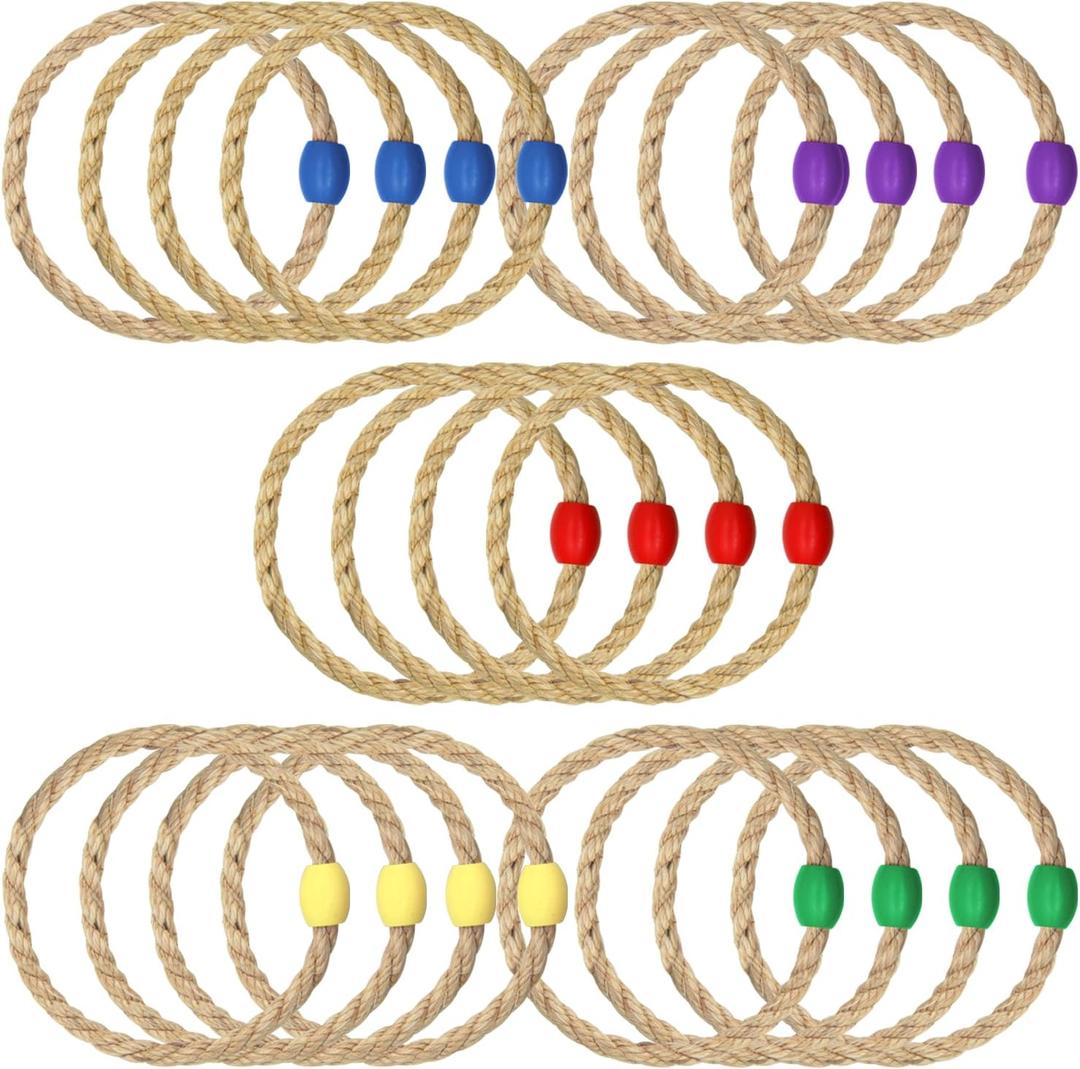 20 Pack Multicolor Rope Ring Toss Game Replacement Parts for Adults and Kids, Outdoor Toss Rings for Agility Practice and Speed and Yard and Lawn Game for Party(5 Colors-Blue Purple Red Yellow Green)