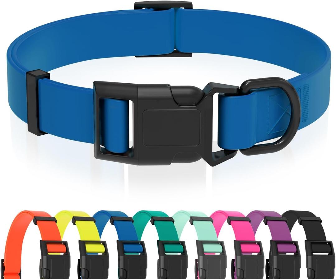 Waterproof Dog Collar, Easy to Clean Rubber Dog Collars with Quick Release Buckle Fits Small Medium or Large Dogs (Blue, S < 9.5-14.1 inch)