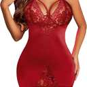Avidllove Women Chemises Lingerie Lace Babydoll lingerie Sexy Teddy V Neck Sleepwear (Red, L)