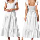 Women's Summer Sleeveless Ruffle Dresses 2024 Square Neck Smocked Backless Boho Flowy Beach A-Line Maxi Sundress
