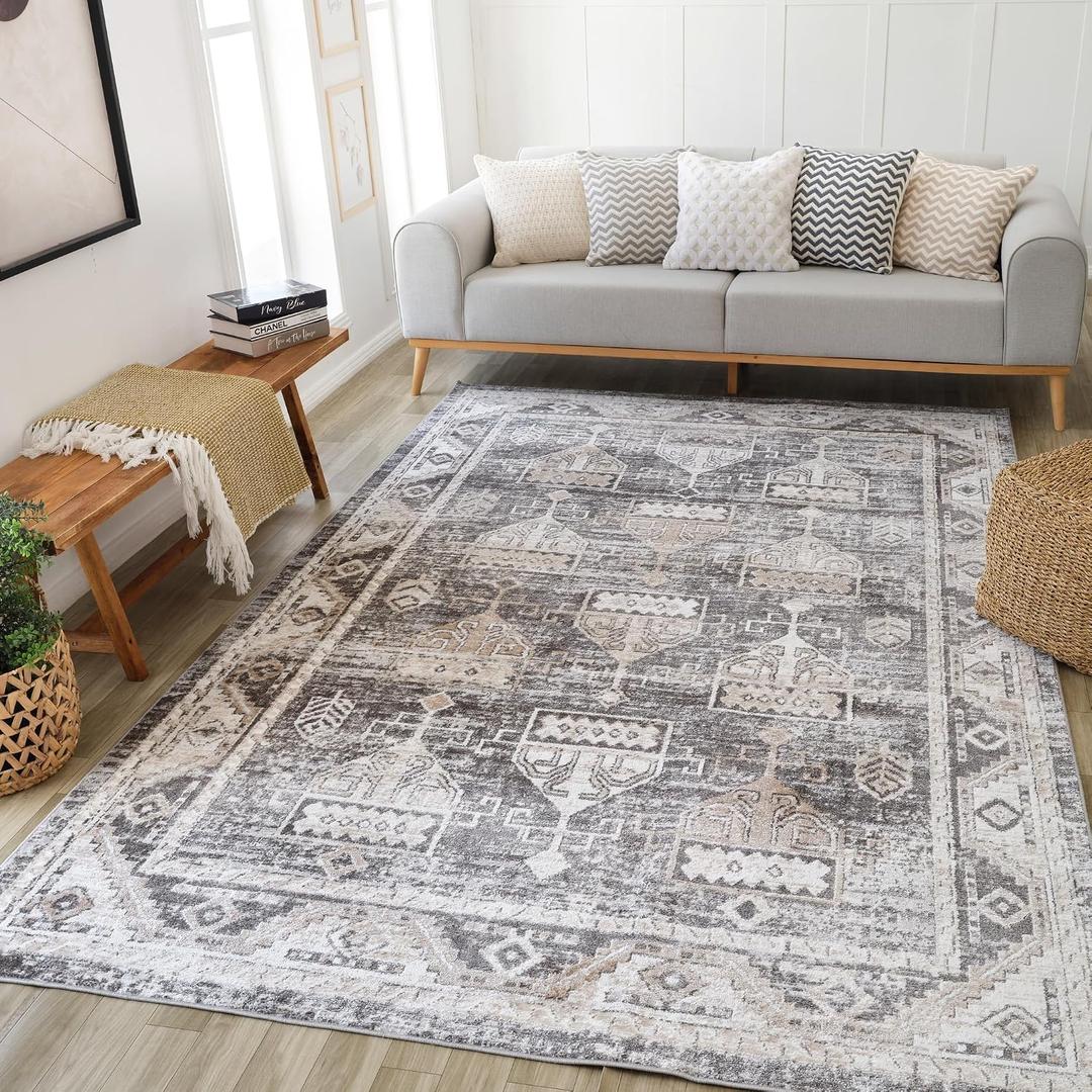 RUG BRANCH Cadence 4'x6' (Exact Size: 3'11" x 5'7") Vintage Indoor Area Rug, Brown Beige, Distressed - Living Room, Bedroom, Dining Room, and Kitchen