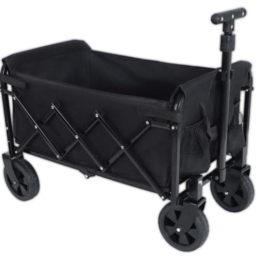 Collapsible Wagon Cart, Heavy Duty Folding Wagon with All Terrain Wheels, Utility Shopping Cart for Beach Garden Grocery Sports (Black), frame bent, back wheels can't slide into frame