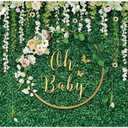 7x5ft Greenery Baby Shower Backdrop Gold Oh Baby Backdrop Floral Grass Baby Shower Party Decoration Cake Table Banner Photo Booth Props