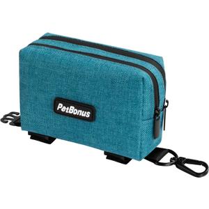 PetBonus Dog Poop Bag Holder, Portable Pet Waste Bag Dispenser, 2 Pouches for Treats and Walking Accessories, Fit All Leashes, Includes 1 Roll of Dog Poop Bags (Lagoon Blue)