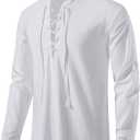 JEMITOP Men's Pure Cotton Retro Lace Up Shirts for Renaissance Pirate Medieval Viking (X-Large, White)
