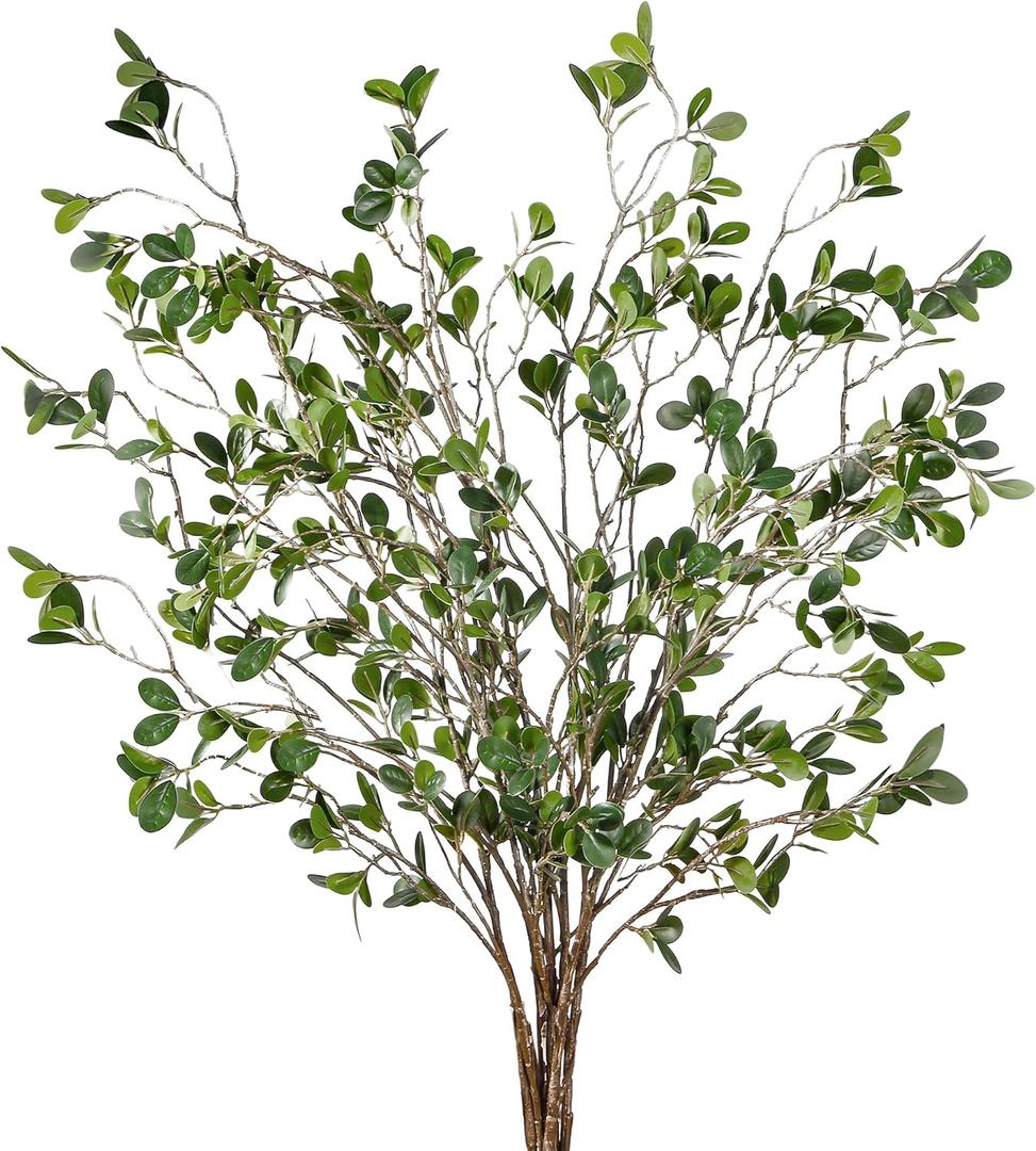 Sggvecsy 43 6Pcs Artificial Ficus Branches Faux Leaf Spray Green Eucalyptus Branches Artificial Greenery Stems Fake Ficus Twig Plants for Home Office Wedding Vase Filler Shop Decoration