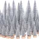 Yookat 40Pcs Mini Christmas Trees Artificial Mini Pine Trees with Wood Base Sisal Trees Bottle Brush Trees Assorted Color for Christmas Decoration Winter Ornaments (Silver)