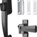 Screen and Storm Door Push Button Latch Handle Set with Night Lock | Metal Construction with Tie Down, Fits Mounting Holes with 1-3/4" Spacing, For Outswing Doors