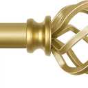 KAMANINA Gold Curtain Rod 32 to 58 Inch(2.6-4.8ft), Adjustable Curtain Rods for Windows 28 to 48 Inch, 3/4 Inch Splicing Drapery Rods with Twisted Cage Finial