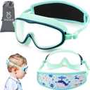 Vvinca Kids Swim Goggles with Fabric Strap No Tangle Pain-Free, Anti-Fog Swimming Pool Goggle No Leak for Toddlers Girls Boys (14-whale Blue)