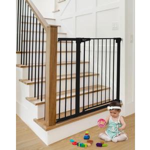 COMOMY 36" Extra Tall Baby Gate for Stairs Doorways, Fits Openings 29.5" to 40.6" Wide, Auto Close Sturdy Safety Dog Gate for House, Pressure Mounted Easy Walk Through Pet Gate with Door, Black