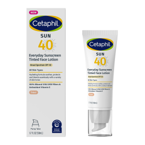 CETAPHIL Everyday Sunscreen Tinted Lotion for Face, 1.7 fl oz, 100% Mineral UVA/UVB Filters: Titanium Dioxide & Zinc Oxide, SPF 40, For Sensitive Skin