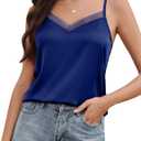 Avidlove Womens Silk Satin Tank Tops Mesh V Neck Camisole Adjustable Spaghetti Strap Summer Basic Cami Tank Shirt Deep Blue, L