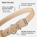 CollarDirect Reflective Rolled Leather Dog Collar, Soft Padded Round Puppy Collar, Handmade Genuine Leather Collar Dog Small Large Cat Collars 13 Colors (11-14 Inch, Beige Smooth)