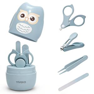 Baby Nail Kit, 4-in-1 Baby Nail Care Set with Cute Case, Baby Nail Clipper, Scissor, Nail File & Tweezer, Baby Manicure Kit and Pedicure kit for Newborn, Infant, Toddler, Kids-Owl Blue