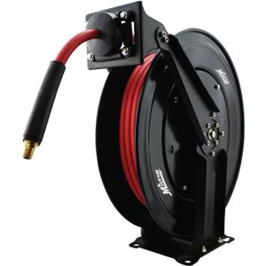 Milton 2760-50D - Steel Dual Arm Auto-Retractable Air Hose Reel, 3/8" x 50 ft. Rubber Hose - 300 Max PSI , Black