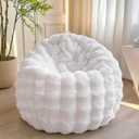 Kids Fluffy Faux Rabbit Fur Bean Bag Chair Cover (No Filler), Soft Luxury Fuzzy Stuffed Animal Storage Bubble Bean Bag Home Decoration, Comfy Shaggy Furry Beanbag Cover Kids Adults, White