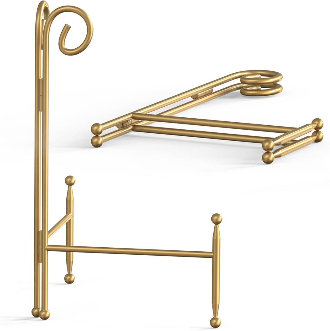 Display Stand for Plate, Foldable Metal Plate Stand for Table, Decorative Easel Holder for Picture Frames, Photos, Wedding Cards, Sign Posters, Cavas, 12-inch Gold 2-Pack