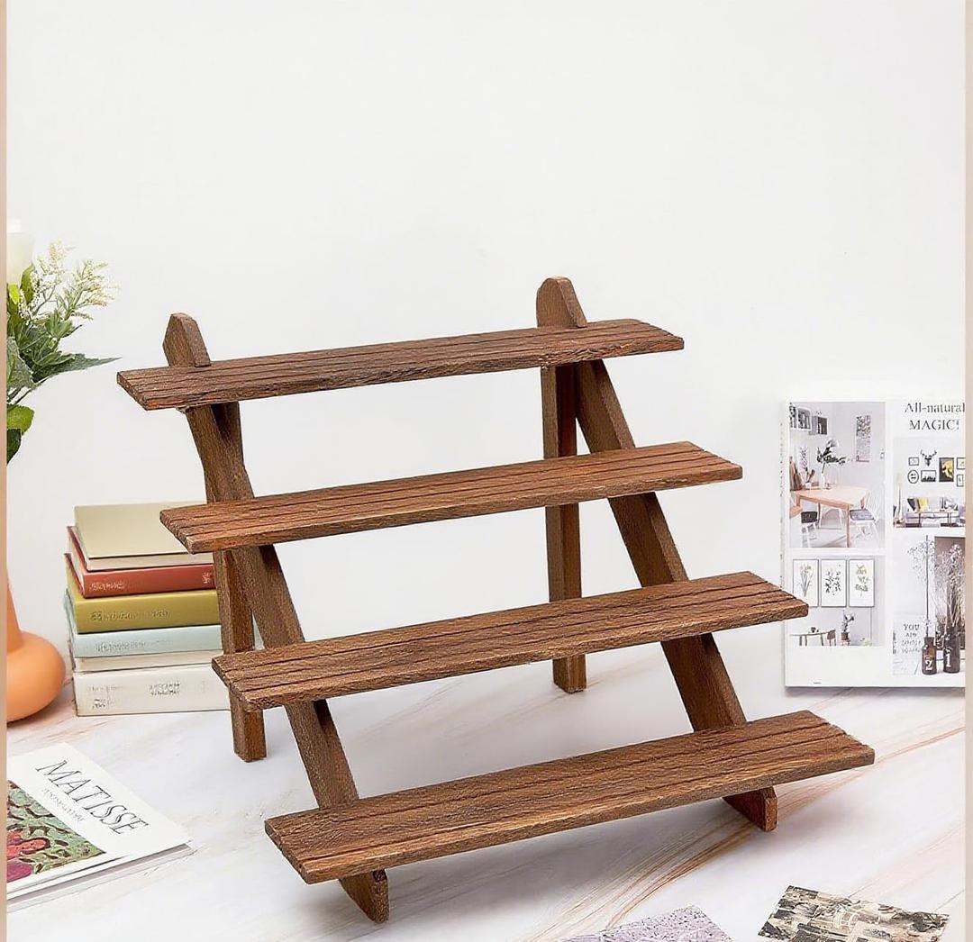 Gonice 4 Tier Wooden Display Riser, Tiered Walnut Wood Earring Display Stand, Cupcake Stand, Countertop Merchandise Display Stand for Selling