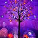 5 Ft Orange & Purple Halloween Tree Decor with 64 LED & 3D Lighted 8 Bats & 8 Eyeballs DIY Spooky Ornament Black Twig Tree Halloween Decoration Outdoor Indoor Home Yard(Adapter/4 Stakes)