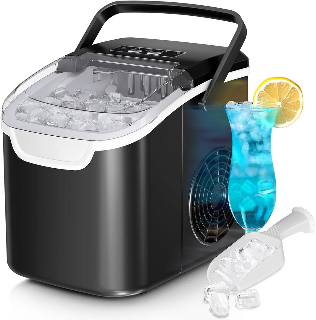 Antarctic Star Countertop Ice Maker Machine, 8 Ice Cubes in 6 mins, 26lb/Day Ice with 2 Sizes- Portable Mini, Energy Saving & Basket/Scoop for Home/Party/Travel/Camping/Bar, Dark Black