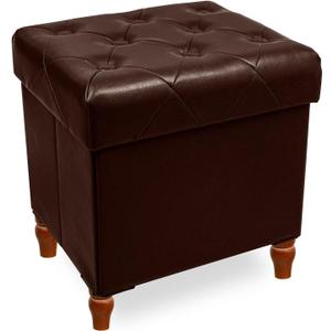 CAROLMADE Folding Storage Ottoman Cube PU Leather Footstool with Wood Legs Ottoman Footrest for Living Room and Bedroom Brown, 15x12.6 x 15.4 CAROLMADE Folding Storage Ottoman Cube PU Leather Footstool with Wood Legs Ottoman Footrest for Living Room and Bedroom Brown, 15x12.6 x 15.4