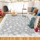 GarveeHome Christmas Rug 3x5 Machine Washable Area Rug Xmas Snowflake Decor Entryway Rugs Non Slip Low Pile Soft Rugs for Dining Room Living Room, Grey