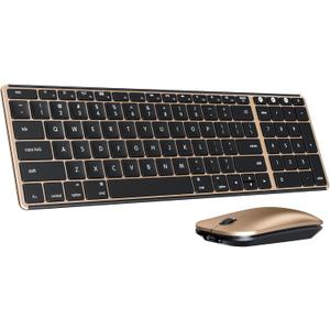 seenda Bluetooth Keyboard and Mouse for Mac, SKM64-2 Multi-Device Rechargeable Slim Wireless Keyboard Mouse Stainless Steel Full Size, Compatible with MacBook Pro/Air, iPad, Mac - Black Gold