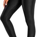 Sghenr Women's High Waisted Yoga Pants Tummy Control Shiny Sports Tights Workout Leggings (Large, Black)